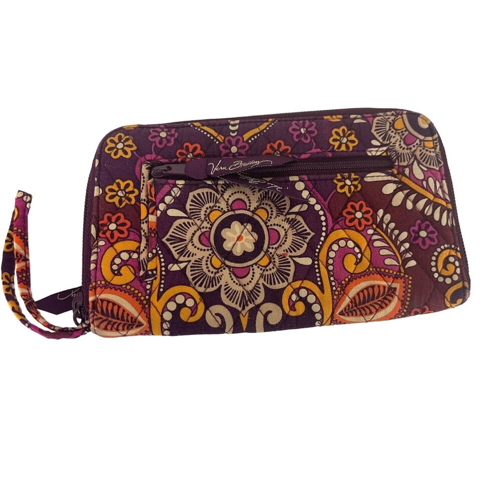 Vera Bradley Sarari Sunset Floral Zip Around Wristlet Wallet Boho Whimsical